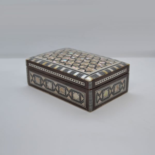 Handmade Mother of Pearl Mosaic Inlaid Wood Jewelry Box - Cuboid Shape (6.34”x4.13"x2.36")