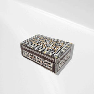 Mother of Pearl Jewelry Box: Handmade Egyptian Mosaic Velvet Keepsake (6.4”x4.25&quot;x2.52&quot;)
