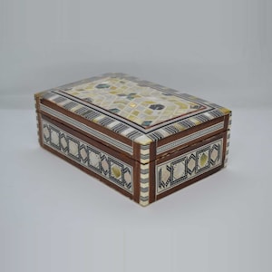 Mother of Pearl Jewelry Box: Handmade Egyptian Mosaic Velvet Keepsake (6.4”x4.2&quot;x2.5&quot;)