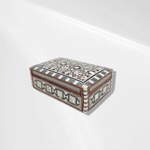 Mother of Pearl Jewelry Box: Handmade Egyptian Mosaic Velvet Keepsake (6.35”x4.2&quot;x2.4&quot;)