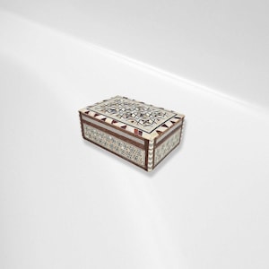 Jewelry Box Mother of Pearl – Handmade Wooden Mosaic Box – Velvet Lined Keepsake from Egypt (6.2”x4.2&quot;x2.5&quot;)