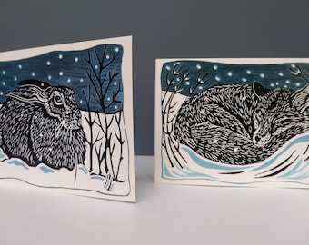 Winter Fox and Hare pack of 8 Christmas Cards