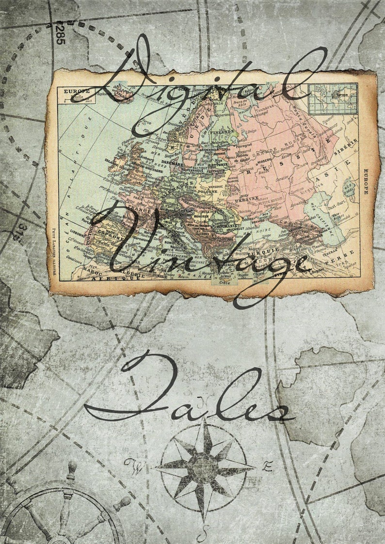 Vintage World Maps Printable Digital Kit of 6 Files A4 - Etsy