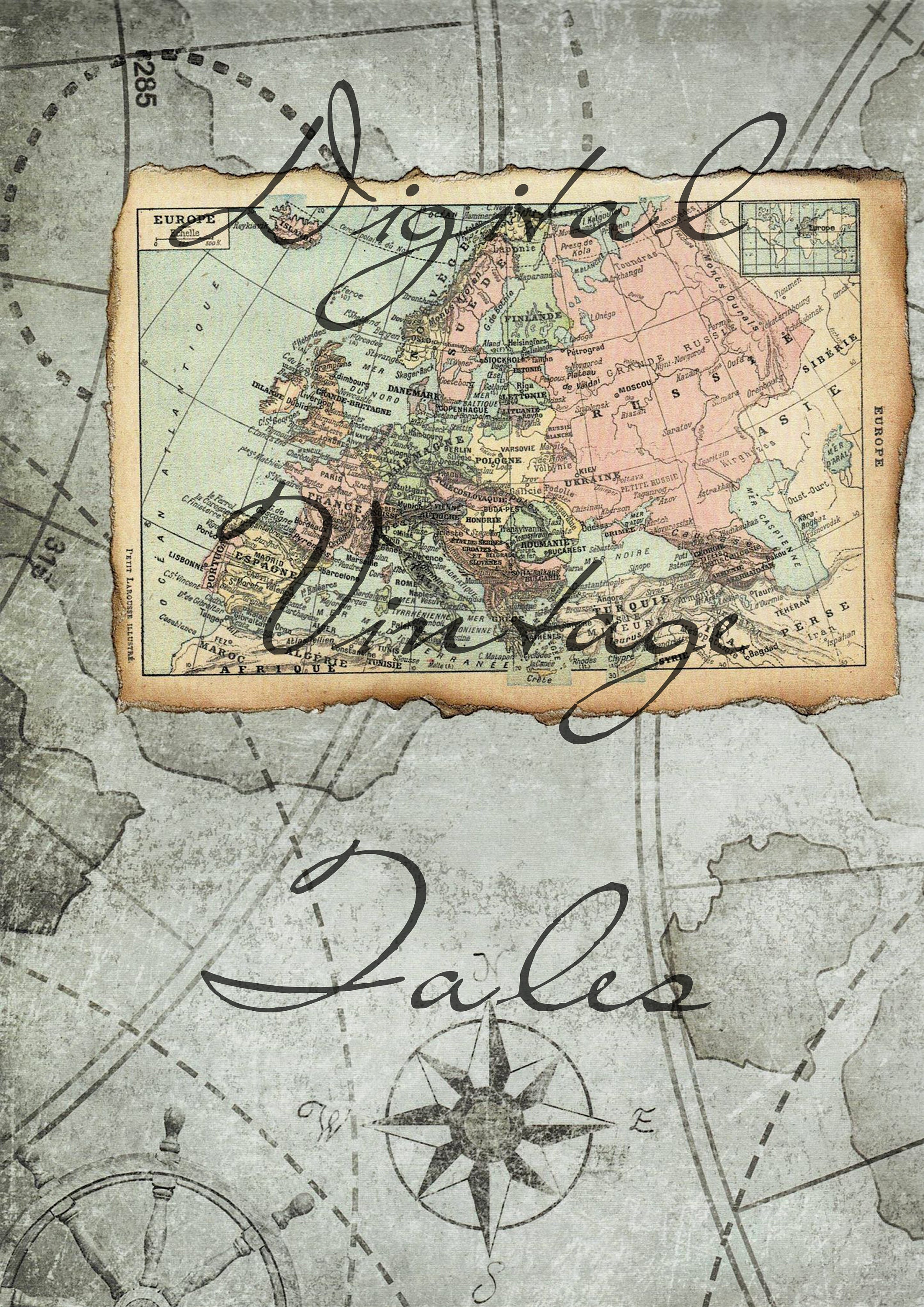 Vintage World Maps Printable Digital Kit of 6 Files A4 - Etsy
