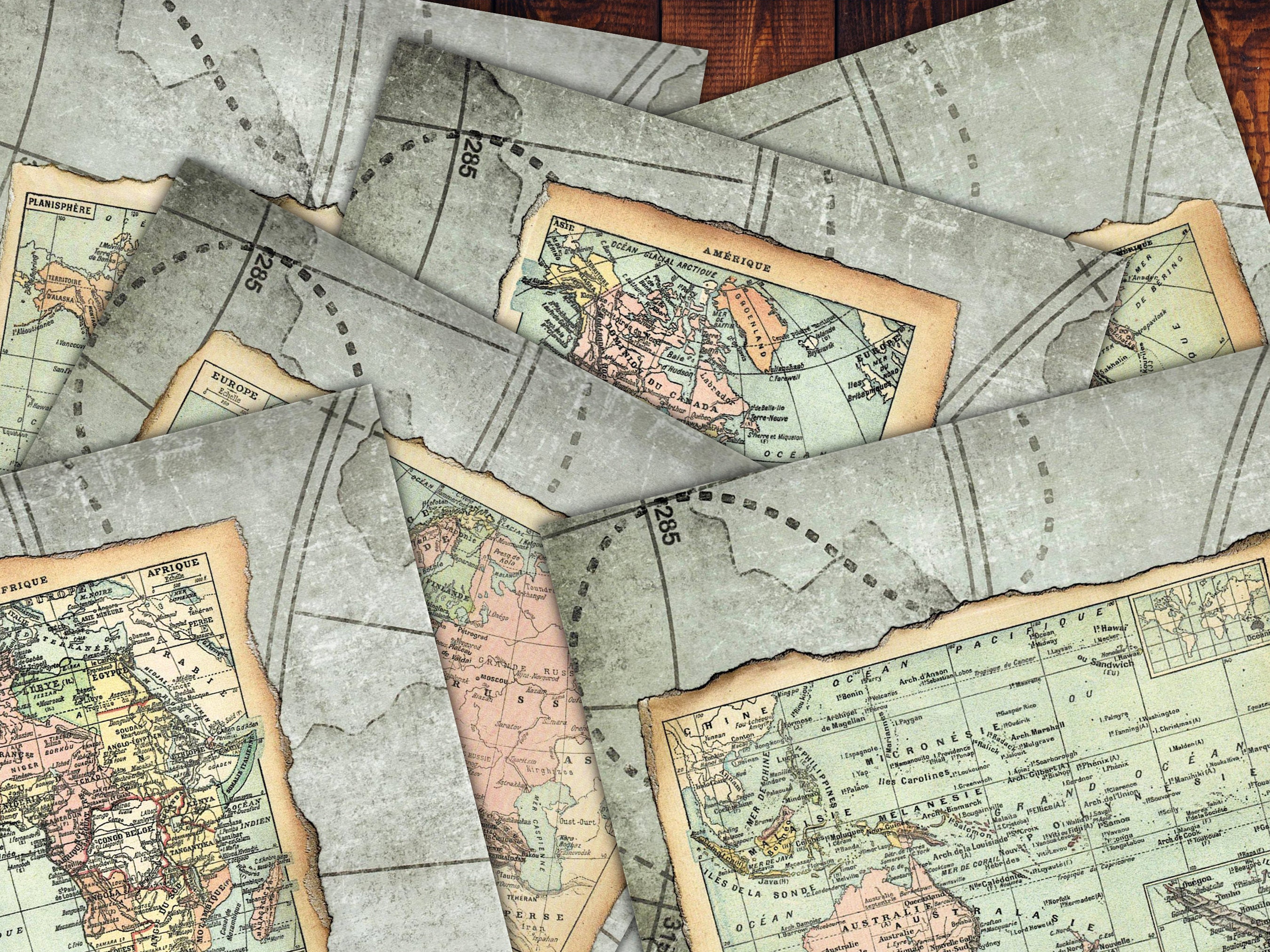 Vintage World Maps Printable Digital Kit of 6 Files A4 - Etsy