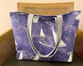 Bardzo duża torba płócienna | Navy Sailboat Market Shopper