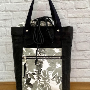 Waxed Canvas Handbag with Designer Fabric Details and Webbing Handles