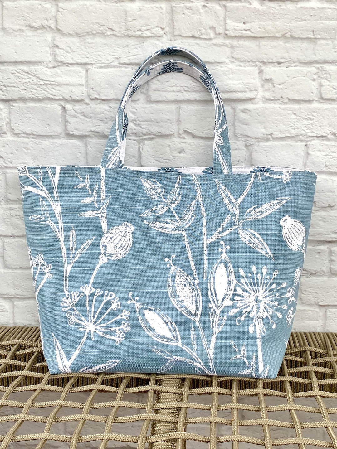 Reversible Tote Bag Canvas Project Bag Crochet Yarn Bag Patterned Beach