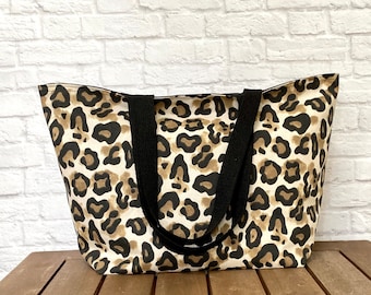 Leopard Print Canvas Tote Reusable Shopper Grocery Travel Beach Work Bag | Gift for Mom