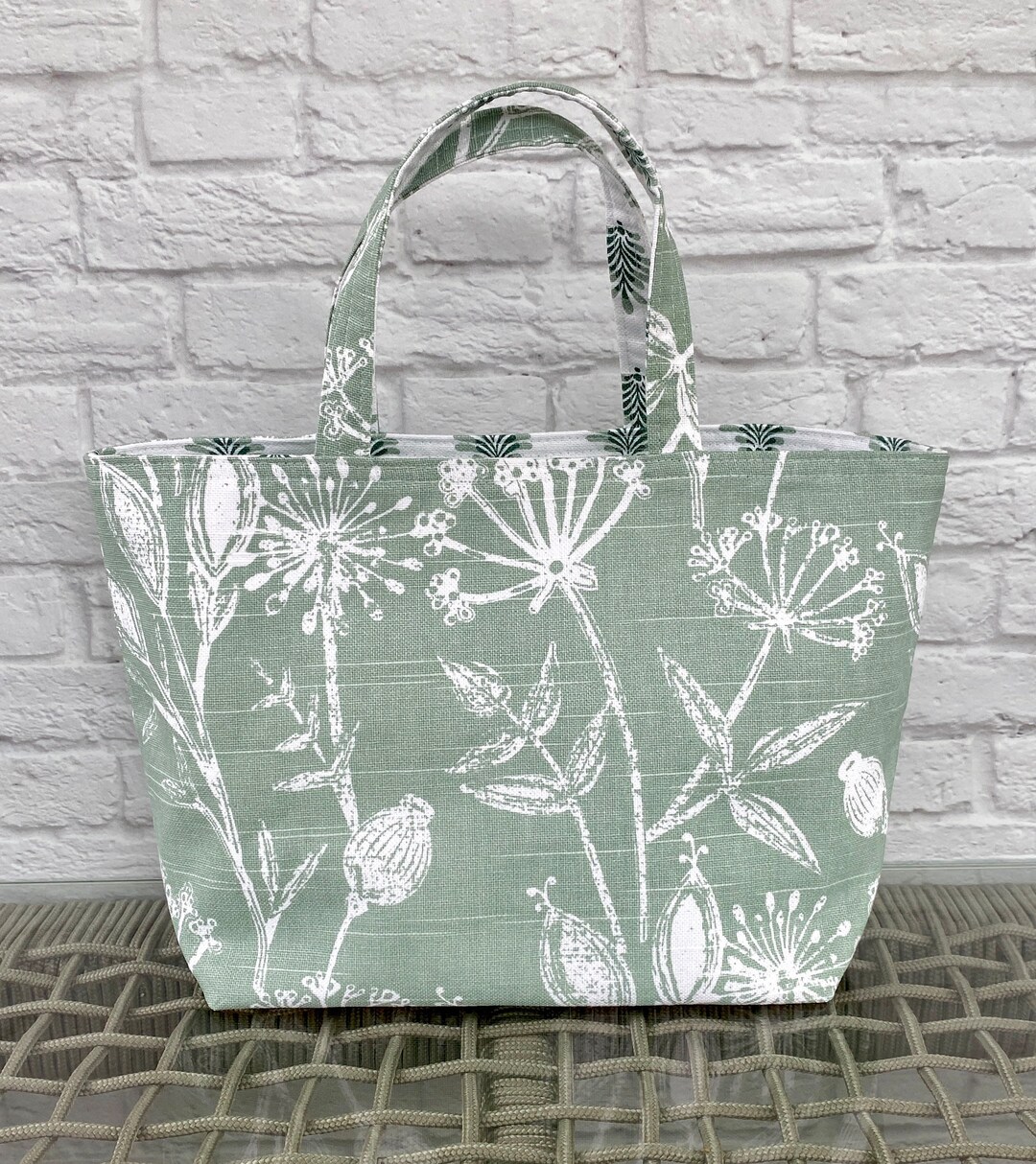 Reversible Tote Bag Canvas Project Bag Crochet Yarn Bag Patterned Beach