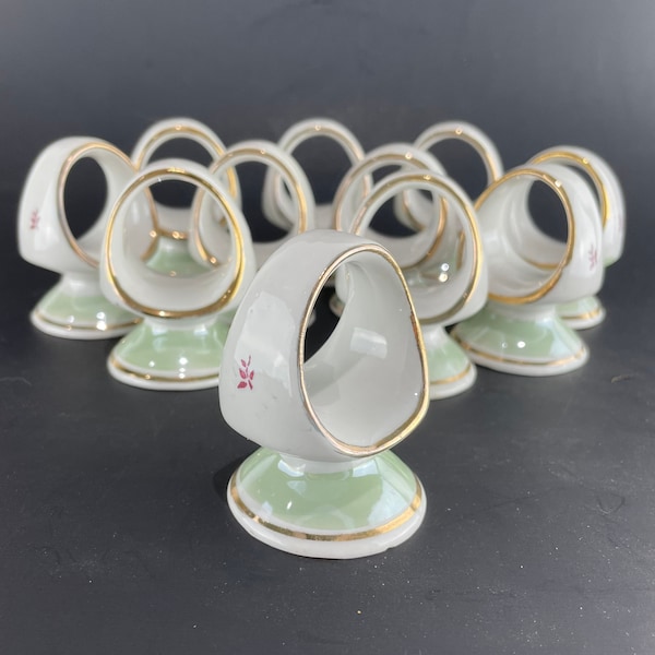 Fine Bone China Standing Napkin Rings - Set of 11 - Hand Painted - Formal Tablescape - For Fine Dining & Entertaining - Housewarming Gift