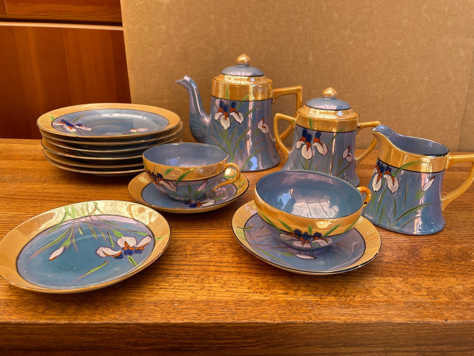 Vintage Lusterware Tea Set 14 Pieces Blue and Gold with Etsy