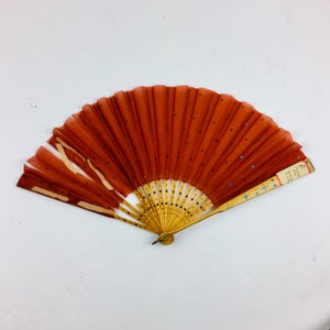 Antique 1890 Folding Hand Fan - Wood & Silk with Blue Sequins - Purchased Madison Avenue, N.Y. City - Collectible or Restoration Project