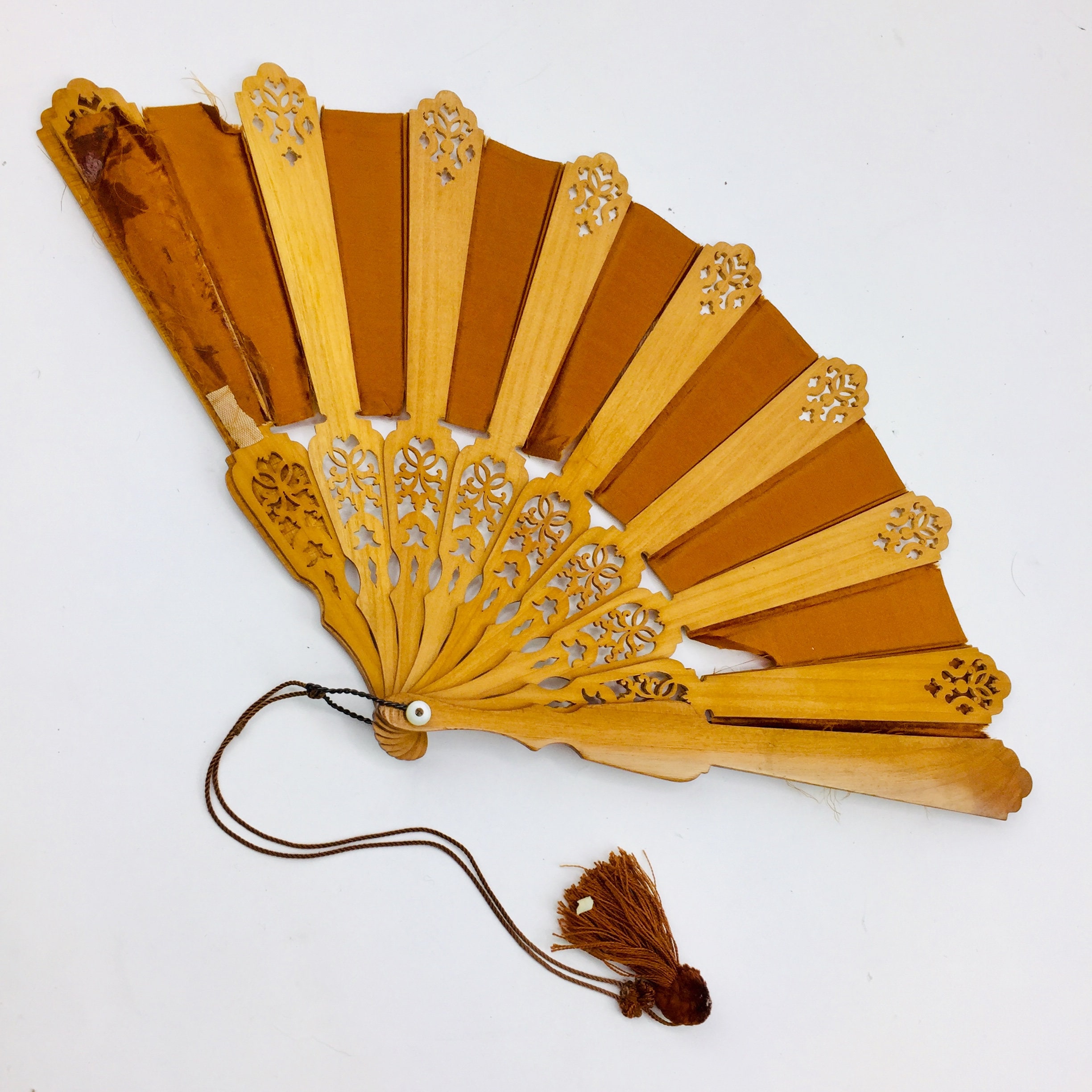Antique Folding Hand Fan Wood & Fabric 1901 Original Box R.H. Etsy