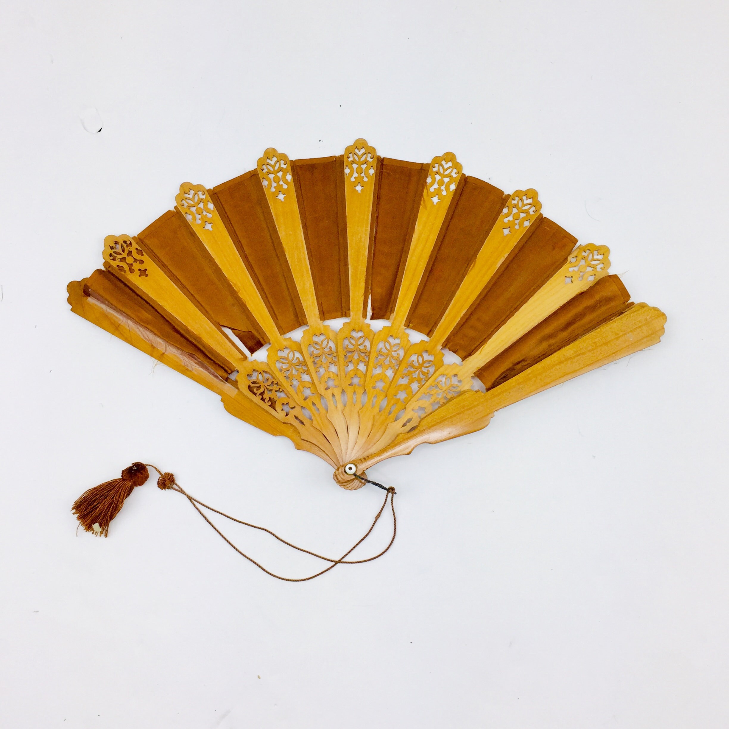 Antique Folding Hand Fan Wood & Fabric 1901 Original Box R.H. Etsy