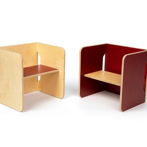 Set - combination reversible stool, children&#39;s table, children&#39;s chair, pair of children&#39;s stools, wood, children&#39;s furniture, simple, multifunctional