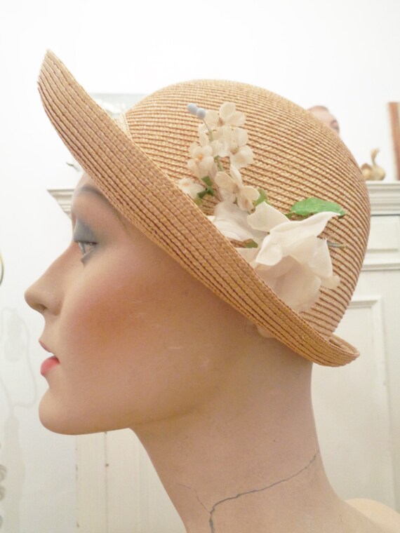 enchanting straw hat flowers natural white 30s 40s
