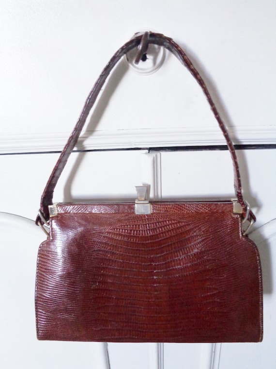 chic brown handbag 40s 50s lizard
