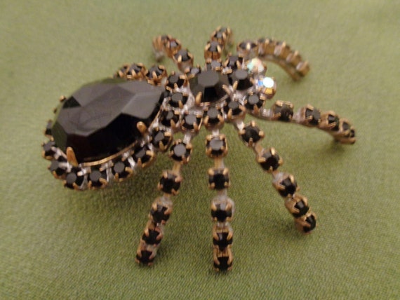 large 40s brooch black rhinestone spider