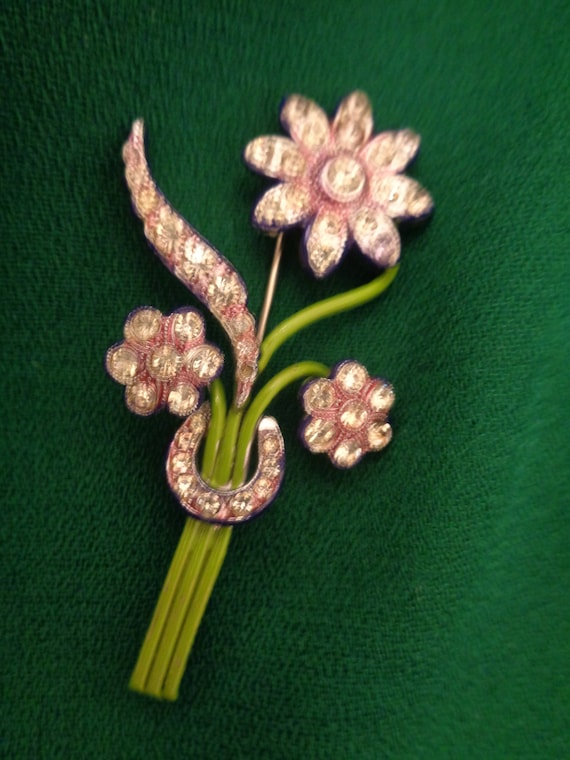 Art Deco Brooch Flower 40s 50s Green