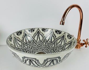 Handmade Ceramic Bathroom Sink, Gray Moroccan Bowl, Modern Rustic Decor