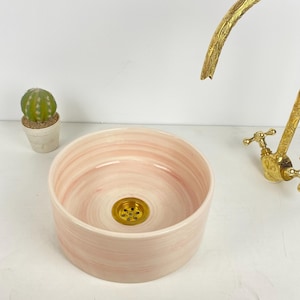 PINK BATHROOM SINK, Countertop Vessel Sink, Handmade Ceramic Washbasin, Luxury Pattern Basin Sink, Bathroom Vanity Sink