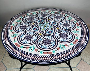 Moroccan Mosaic Dining Table: Handmade Zellij Tile, Luxury Patio Furniture