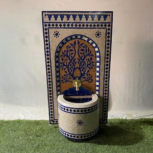 CUSTOM MADE FOUNTAIN, Moroccan Tree-of-Life Fountain, Cobalt-Gold Mosaic Fountain Wall Panel, Luxury Patio & Garden Fountain Decor.