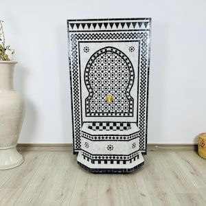 Black and White Moroccan Mosaic Fountain - Zellige Tile Water Feature - Indoor or Outdoor Fountain Use - Garden, Patio, or Entryway Fountain