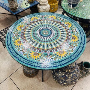 LARGE DINING TABLE, Complicated Moroccan Mosaic Table, Handmade Round Patio Table, Outdoor Garden Table, Mediterranean Decor Mosaic Table.