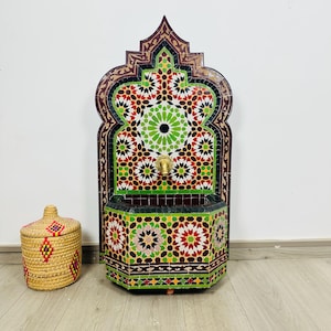 LUXURY Marrakesh tile Fountain, Bold Geometric Mosaic Statement Piece for Patio, Entryway or Living Room Hand-Cut Tile Waterfall fountain