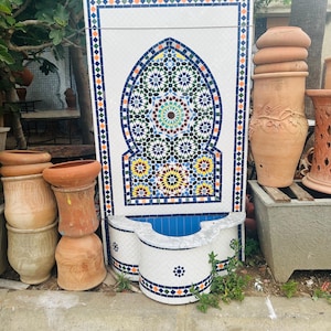 MOROCCAN MOSAIC FOUNTAIN, Custom Zellige Tiles Fountain, Artistic Backyard Fountain, Outdoor & Indoor Waterfall Fountain 100% Handcrafted