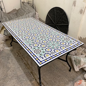 LARGE Dining MOSAIC TABLE, Tradition Furniture for Outdoor Garden or Indoor Table, Custom-Made Design, Luxurious Mid-Century Table