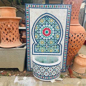 TRADITIONAL MOSAIC FOUNTAIN, Handcrafted Fountain For Indoor and Outdoor, Water Fall Mosaic Fountain, Moorish Fountain Pattern.