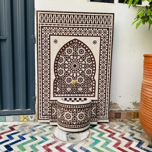 MOSAIC WATERRFALL FOUNTAIN, Large Mid Century Fountain, Morish Pattern Mosaic Fountain, Indoor or Patio Garden Traditional Tile Fountain.