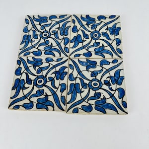 Hand-Painted Moroccan Tile: 4&quot;x4&quot; Floral Ceramic Zellige