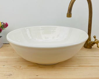 Handmade Ceramic Wash Basin, White Moroccan Sink, Boho Bathroom Decor