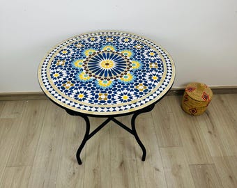 Handgefertigter Marokkanischer Mosaik Tisch: Zellige Tile Terrasse Dekor