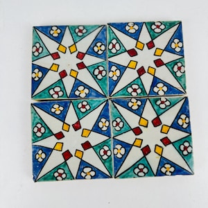 4&quot;X4&quot; Rustic Moroccan Tiles, Traditional Terracotta Handmade for Farmhouse & Mediterranean Style, Moorish Design for Wall or Floor.