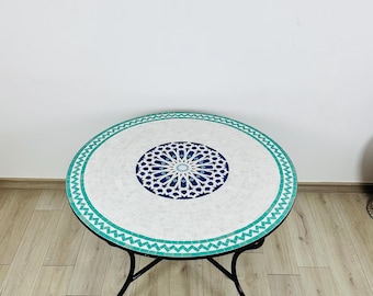 Handgemachter Marokkanischer Mosaik Tisch: Zellige Fliesen Terrasse Tisch mit Eisen Basis