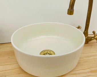 OFF-WHITE SINK, Raw Clay ceramic Sink, Countertop Vanity Washbasin bowl, Minimalist White Vessel Sink, Modern Handmade Ceramic Washbasin.