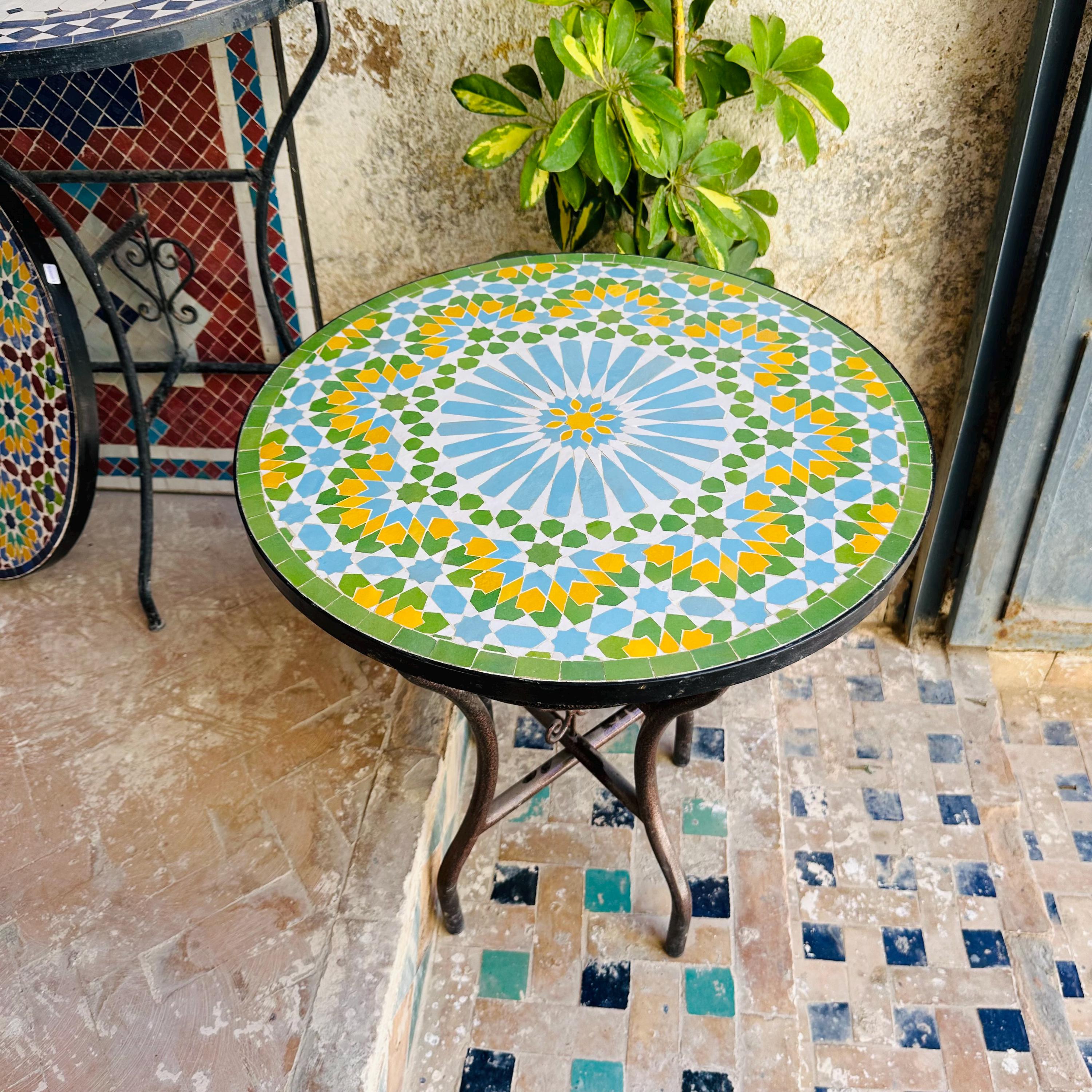 Handmade Moroccan Mosaic Table: Sky Blue Floral Medallion - Etsy