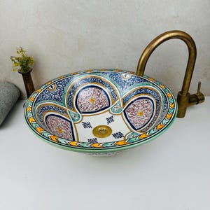 Colorful Patterned Countertop Sink - Andalusian Style Ceramic Bowl - Hand-Painted Bathroom Washbasin - Moroccan Ceramic Vessel Basin