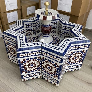 Star-Shaped Zellige Fountain, Floor Indoor/Outdoor Water Feature, Handcrafted Mosaic Fountain, Middle Fountain for Patio & Garden Decor