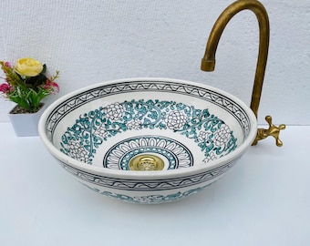 Handmade Ceramic Sink, Moroccan Floral Vanity Bowl
