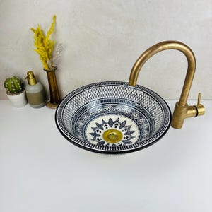Round Patterned Ceramic Sink - Mediterranean Style Bathroom Basin