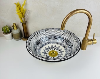 Round Patterned Ceramic Sink - Mediterranean Style Bathroom Basin