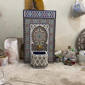 MOSAIC FOUNTAIN, Palace-Grade Andalusian Mosaic Fountain Sink, Luxury Garden Fountain, Spa or Boutique Hotel Traditional Fountain Décor.