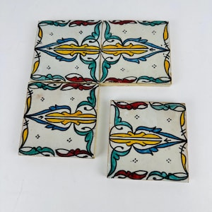 4X4&quot; HANDMADE MOROCCAN TILES, Zellige Tiles, Hand painted Clay Wall Tiles, Backsplash or Bathroom Tile, Rustic Kitchen Mediterranean Tiles
