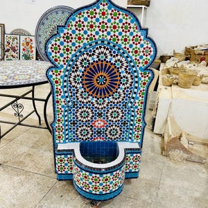 CUSTOMIZABLE MOSAIC FOUNTAIN, Palatial Andalusian Arch Fountain, Resort-Style Indoor/Outdoor Water Feature, Trickling Fountain Traditional.